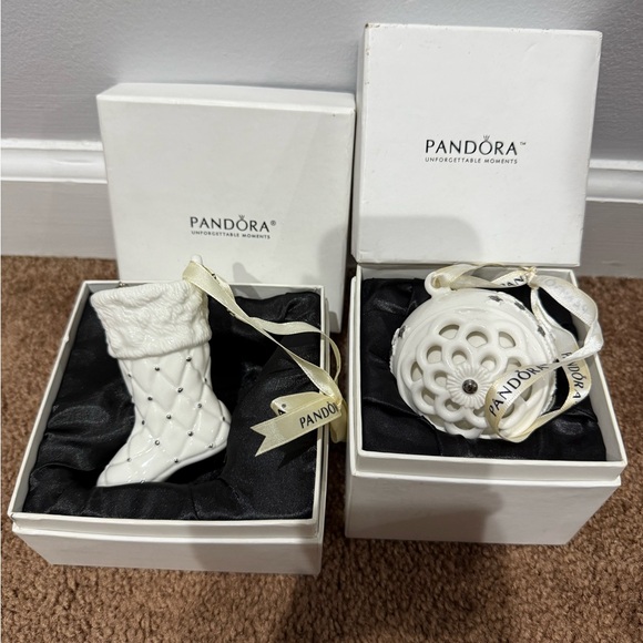 2 Pandora  2011 & 2012 Porcelain Stocking Boot & Ball Ornament Christmas O‎ - Picture 1 of 11